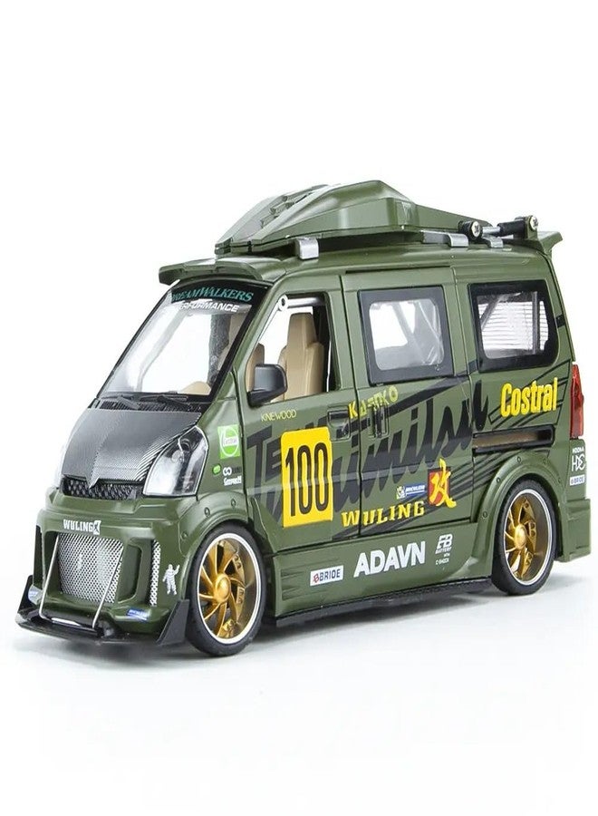 KENIRY Exclusive Alloy Metal Pull Back Die-cast Car Model with Sound Light Mini Auto Toy for Kids Metal Model Toy Car with Sound and Light (1:24 Wuling Van Modified-Green) - Image 1
